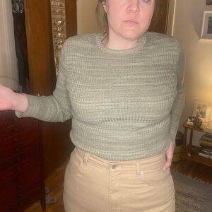 Vince Women's Marled Rib Crew Sweater Celery White M